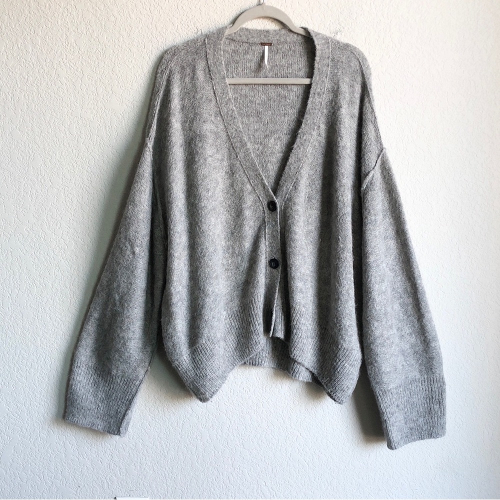 Free People Eclair Cardigan Sweater Alpaca Blend Oversized Grey Large Layering